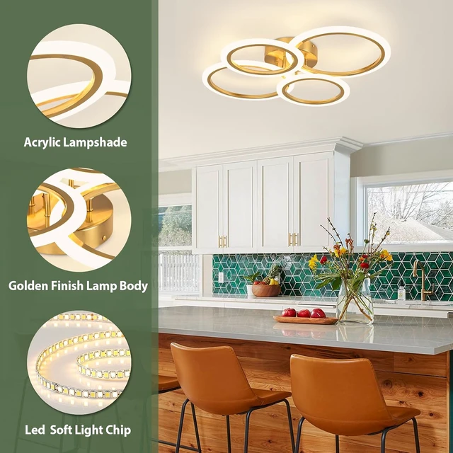 Alt view image 7 of 7 - Modern LED Ceiling Light, 4 Rings LED Dimmable Flush Mount Ceiling Light with Remote Control, Gold Close to Ceiling Lamp for Kitchen Living Room Bedroom Laundry Room Ceiling Lighting Fixture