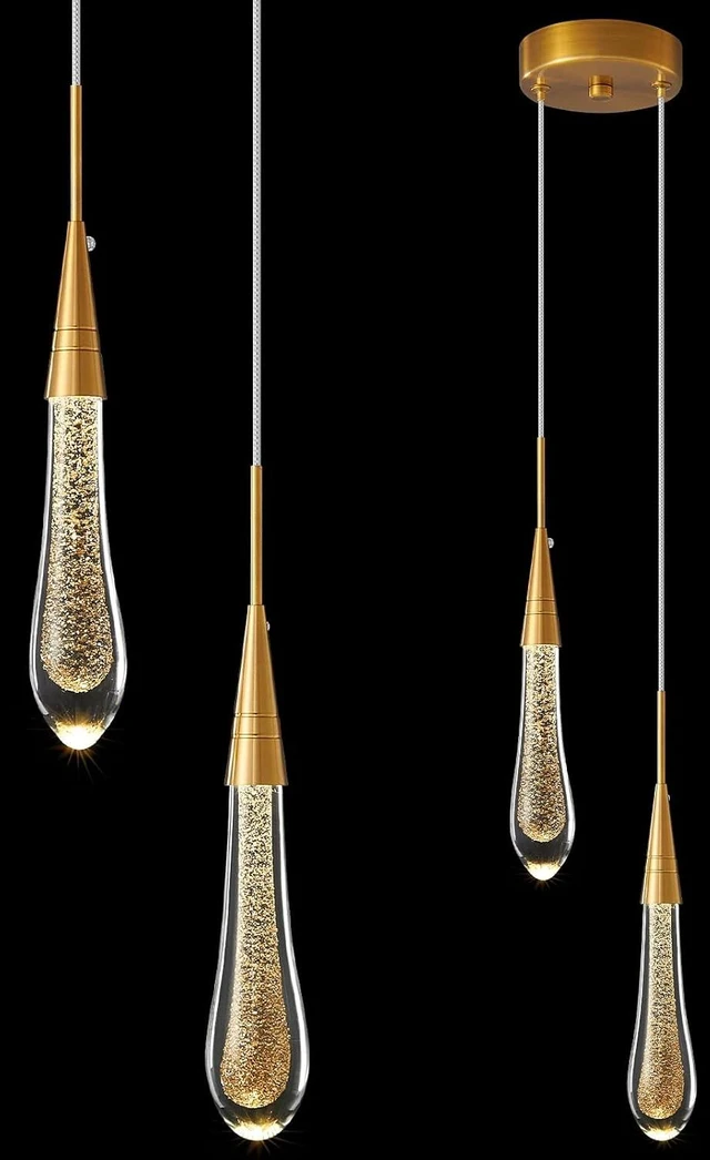 Main image of LMQNINE Pendant Lights Kitchen Light Fixtures Dimmable LED Modern Gold Pendant Light Mini Teardrop Crystal Pendant Lighting for Kitchen Island Bedroom Hallway Entryway (2-Light)