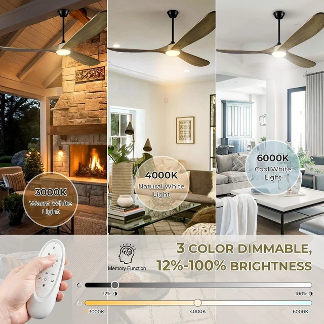 Alt view image 3 of 7 - 52 Ceiling Fans with Lights and Remote Control, Outdoor Ceiling Fan with Lights High CFM Quiet 3 Blade Wood Walnut Ceiling Fan, Bronze Gray