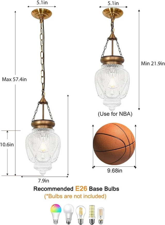 Alt view image 4 of 7 - Vintage Brushed Gold Pendant Light with Clear Heavy Thick Glass, Farmhouse Bronze Pendant Lights Kitchen Island, Vintage Looking Hall Pendant Light Fixture for Hallway, Bathroom, Bedroom