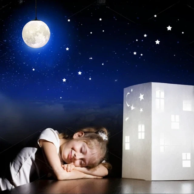 Alt view image 3 of 6 - Modern Led Moon Pendant Lights Fixture,Light Up Globe Night Light,3D Printed Galaxy Moon Lamp for Kids and Adults Bedroom Childrens Room Etc Ceiling Light Decor Gift (LED Bulb Included)