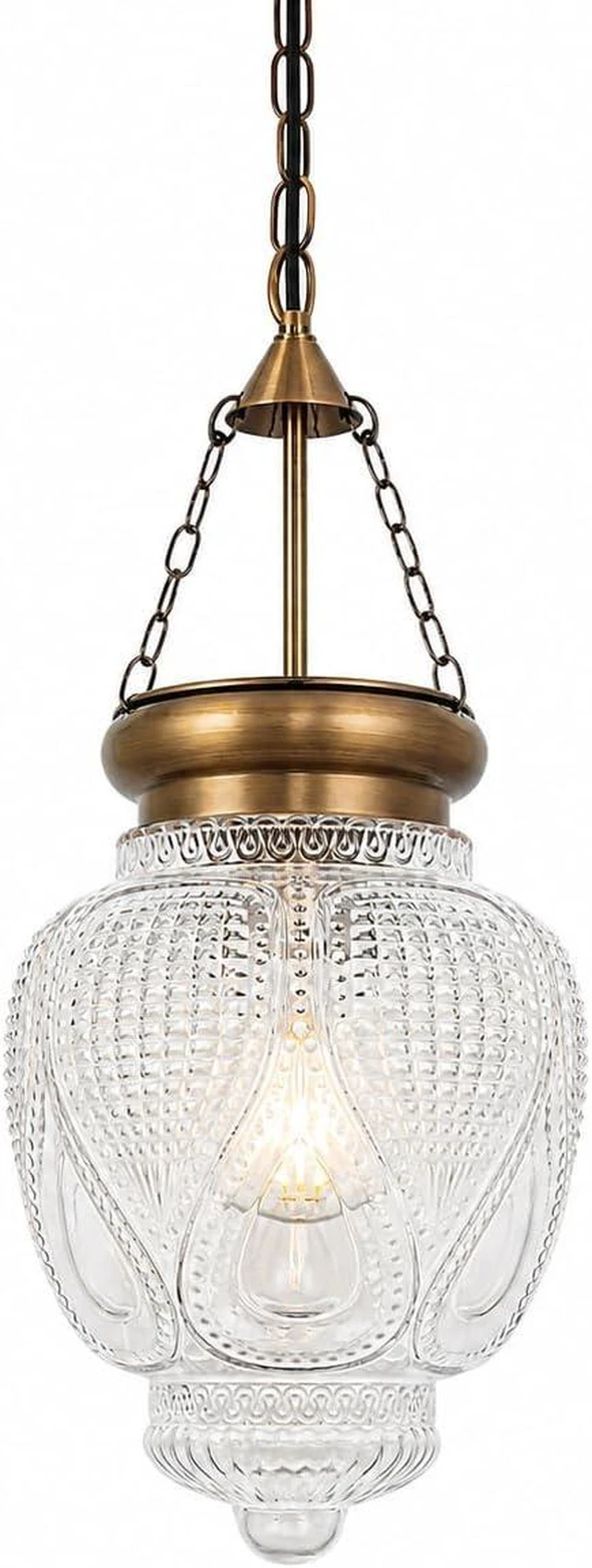 Main image of Vintage Brushed Gold Pendant Light with Clear Heavy Thick Glass, Farmhouse Bronze Pendant Lights Kitchen Island, Vintage Looking Hall Pendant Light Fixture for Hallway, Bathroom, Bedroom