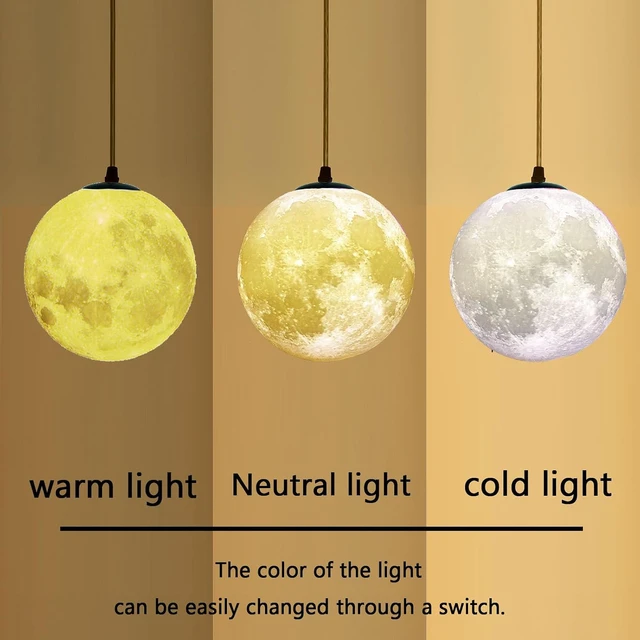 Alt view image 6 of 6 - Modern Led Moon Pendant Lights Fixture,Light Up Globe Night Light,3D Printed Galaxy Moon Lamp for Kids and Adults Bedroom Childrens Room Etc Ceiling Light Decor Gift (LED Bulb Included)