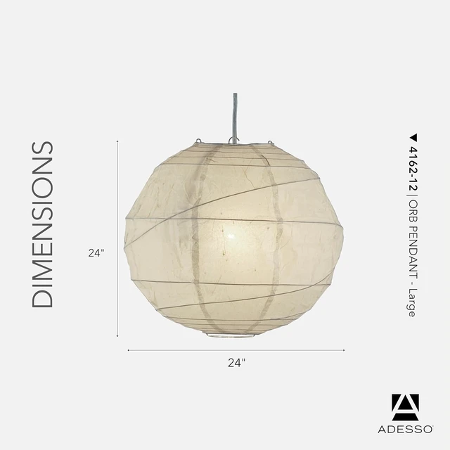 Alt view image 6 of 7 - Adesso Hanging Pendant, White Rice Paper, Collapsible Shade, 24