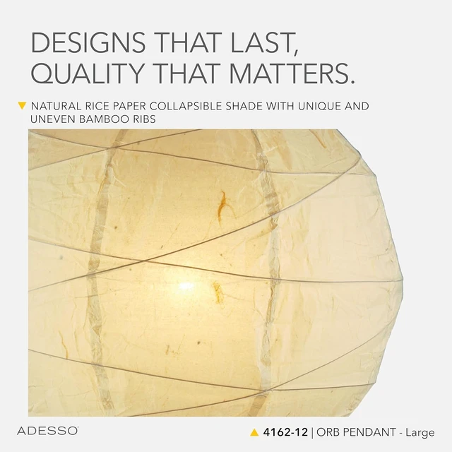 Alt view image 4 of 7 - Adesso Hanging Pendant, White Rice Paper, Collapsible Shade, 24