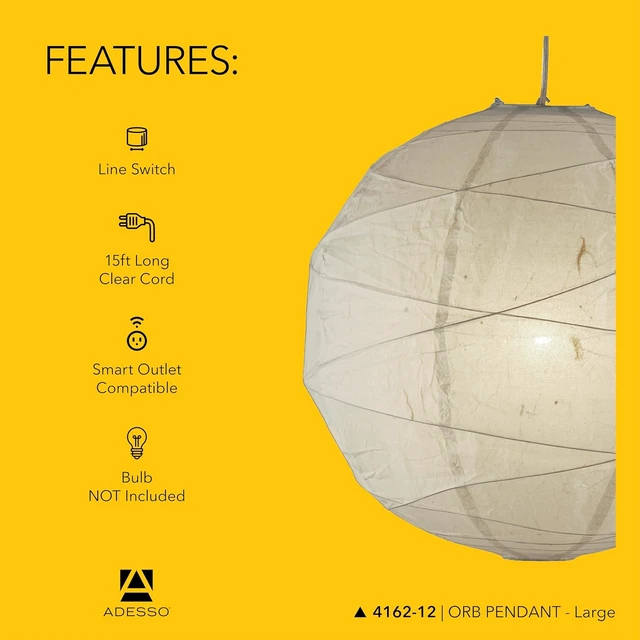 Alt view image 5 of 7 - Adesso Hanging Pendant, White Rice Paper, Collapsible Shade, 24