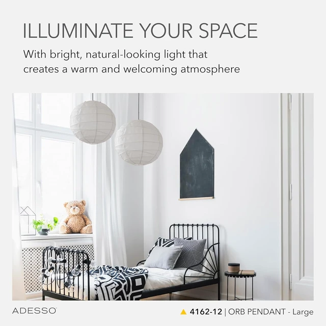 Alt view image 2 of 7 - Adesso Hanging Pendant, White Rice Paper, Collapsible Shade, 24