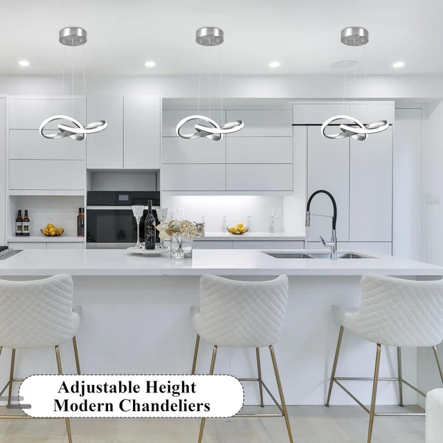 Alt view image 2 of 7 - Modern LED Pendant Light Fixture Contemporary Round Ring Chandelier Nickel with 4500K and 59in Height Adjustable Hanging Lamp for Kitchen Island Hallway Foyer Closet Corridor