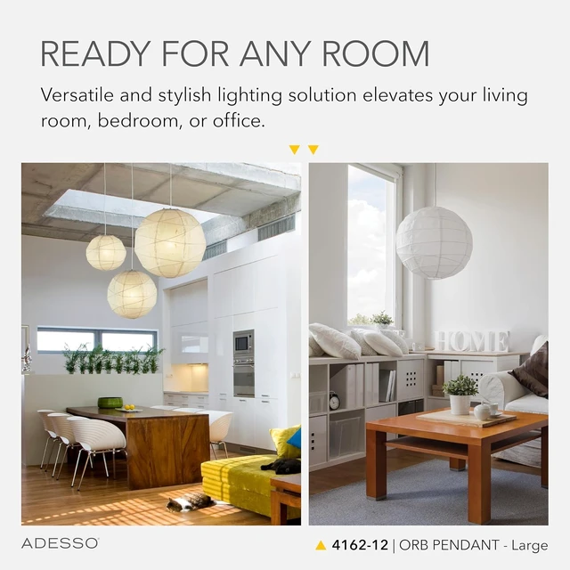 Alt view image 3 of 7 - Adesso Hanging Pendant, White Rice Paper, Collapsible Shade, 24