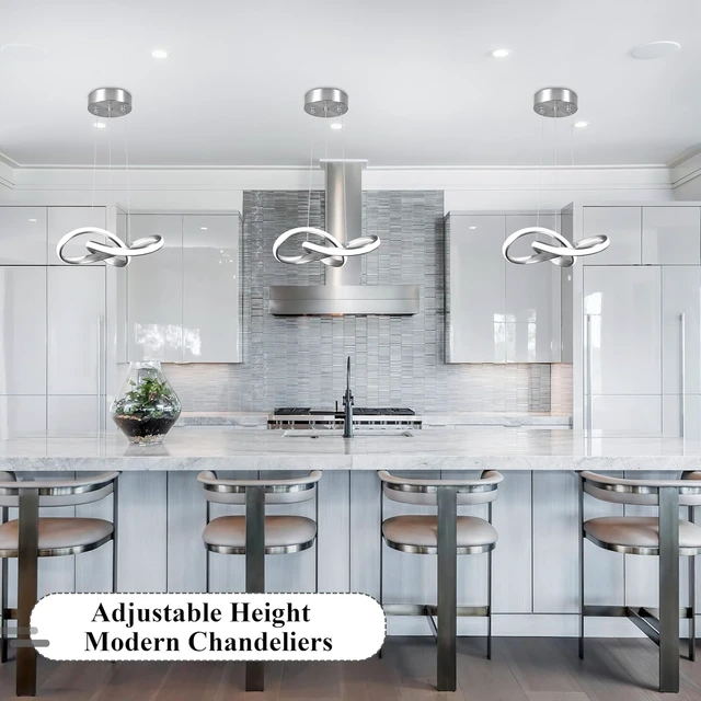 Alt view image 7 of 7 - Modern LED Pendant Light Fixture Contemporary Round Ring Chandelier Nickel with 4500K and 59in Height Adjustable Hanging Lamp for Kitchen Island Hallway Foyer Closet Corridor
