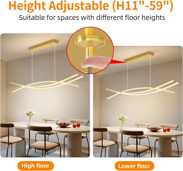 Alt view image 3 of 7 - Modern Ceiling Chandelier Light, 39IN Gold Pendant Light Fixtures with Remote Control 3000k-6500K Adjustable Color Temperature, Aluminum Island Lighting Lamp for Dining Room, Living Room, Island