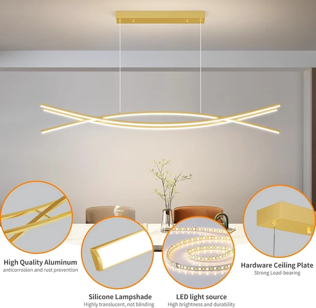 Alt view image 2 of 7 - Modern Ceiling Chandelier Light, 39IN Gold Pendant Light Fixtures with Remote Control 3000k-6500K Adjustable Color Temperature, Aluminum Island Lighting Lamp for Dining Room, Living Room, Island
