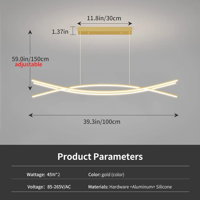 Alt view image 6 of 7 - Modern Ceiling Chandelier Light, 39IN Gold Pendant Light Fixtures with Remote Control 3000k-6500K Adjustable Color Temperature, Aluminum Island Lighting Lamp for Dining Room, Living Room, Island
