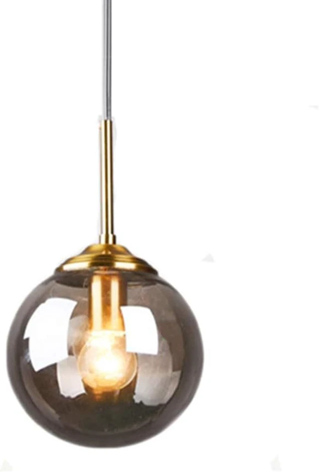 Alt view image 3 of 5 - H XD GLOBAL Industrial Retro Loft 3 Way Pendant Light, Cluster Chandelier Hanging Lamp Fixture Brass Fittings with Glass Globe Lampshade (Grey)