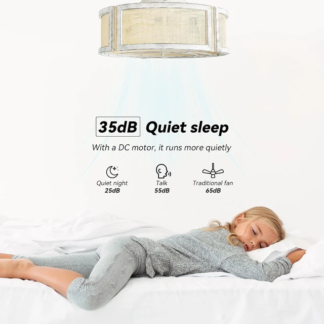 Alt view image 5 of 7 - 20" Boho Ceiling Fans with Lights, Rattan Flush Mount Ceiling Fan with Light Remote Control with Caged 6 Speeds for Bedroom, Nursery, Living Room (White)