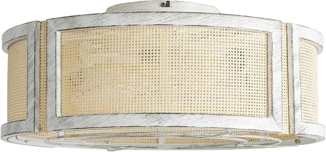 Alt view image 7 of 7 - 20" Boho Ceiling Fans with Lights, Rattan Flush Mount Ceiling Fan with Light Remote Control with Caged 6 Speeds for Bedroom, Nursery, Living Room (White)