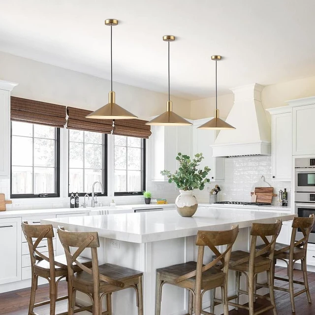 Alt view image 4 of 7 - KCO 13.8 Large Farmhouse Brass Gold Dome Pendant Lights Kitchen Island
