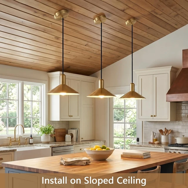 Alt view image 6 of 7 - KCO 13.8 Large Farmhouse Brass Gold Dome Pendant Lights Kitchen Island