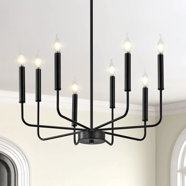Main image of Qamra Modern Farmhouse Black Chandelier for Dining Room, 8-Light