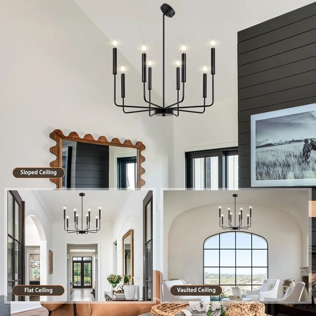 Alt view image 3 of 7 - Qamra Modern Farmhouse Black Chandelier for Dining Room, 8-Light