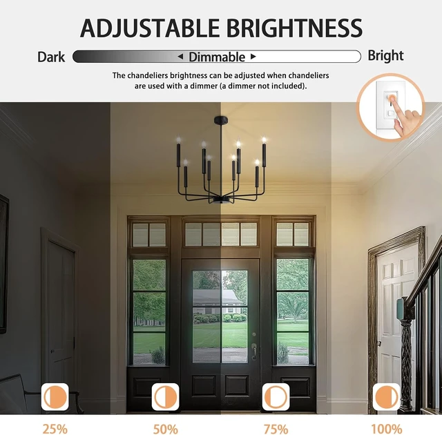 Alt view image 5 of 7 - Qamra Modern Farmhouse Black Chandelier for Dining Room, 8-Light