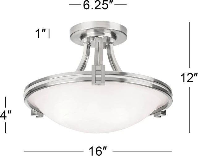Alt view image 4 of 7 - Deco 16" Wide Brushed Nickel 2-Light Semi-Flush Mount Ceiling Fixture