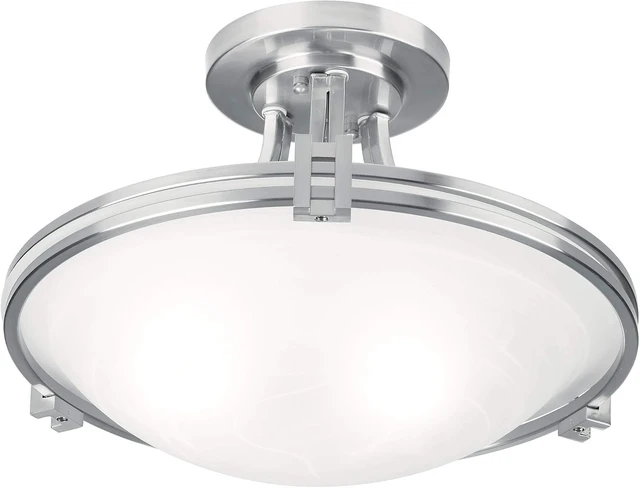 Alt view image 5 of 7 - Deco 16" Wide Brushed Nickel 2-Light Semi-Flush Mount Ceiling Fixture