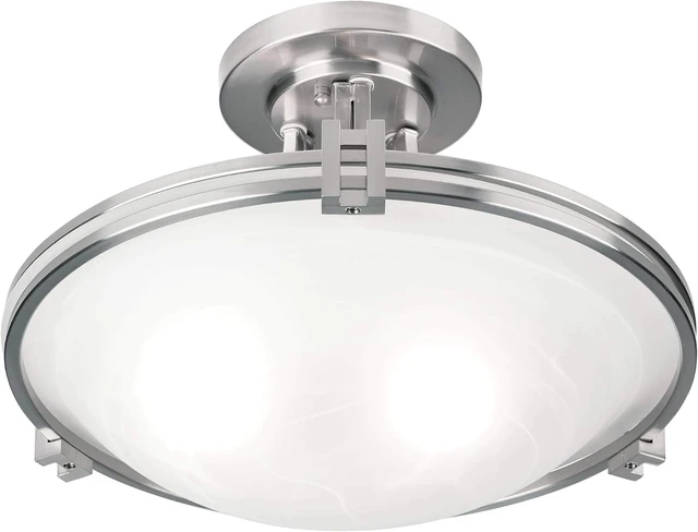 Alt view image 6 of 7 - Deco 16" Wide Brushed Nickel 2-Light Semi-Flush Mount Ceiling Fixture