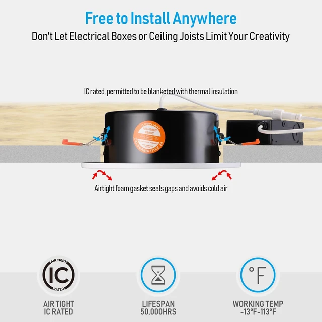 Alt view image 3 of 7 - TORCHSTAR 4-Pack 6 Inch Gimbal LED Recessed Lighting with J-Box, 4000K