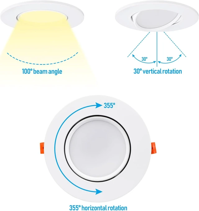 Alt view image 5 of 7 - TORCHSTAR 4-Pack 6 Inch Gimbal LED Recessed Lighting with J-Box, 4000K