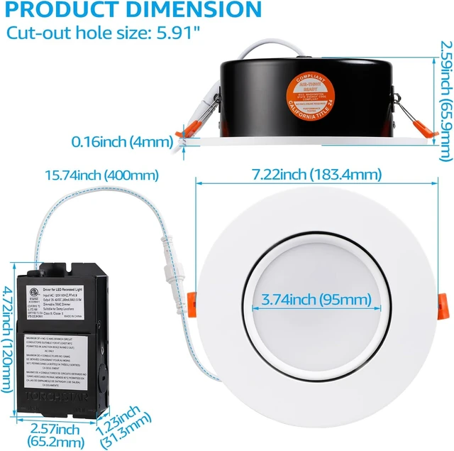 Alt view image 7 of 7 - TORCHSTAR 4-Pack 6 Inch Gimbal LED Recessed Lighting with J-Box, 4000K