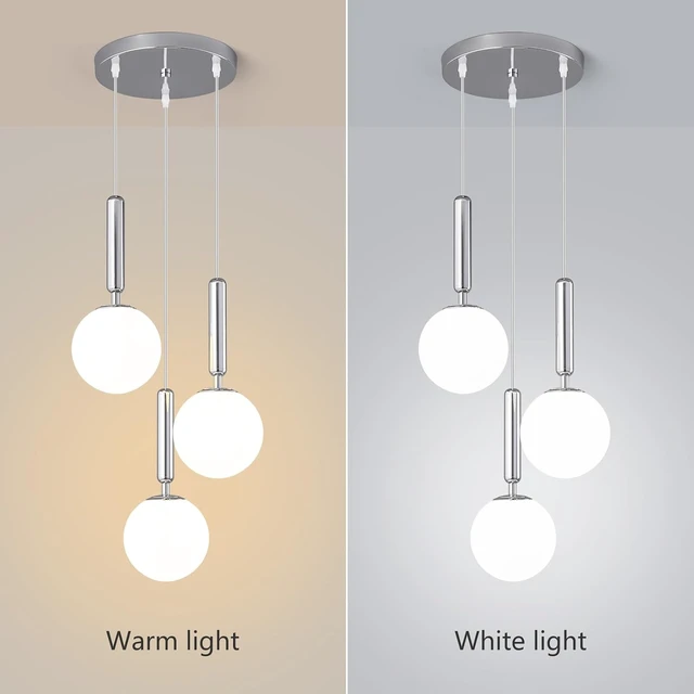 Alt view image 6 of 7 - Modern Chrome Pendant Light Hanging Fixture Light for Kitchen Island Mid Century with Globe Pendant Light Milk White Glass Pendant Lighting for Living Room Bedroom Entryway (3 Lights)