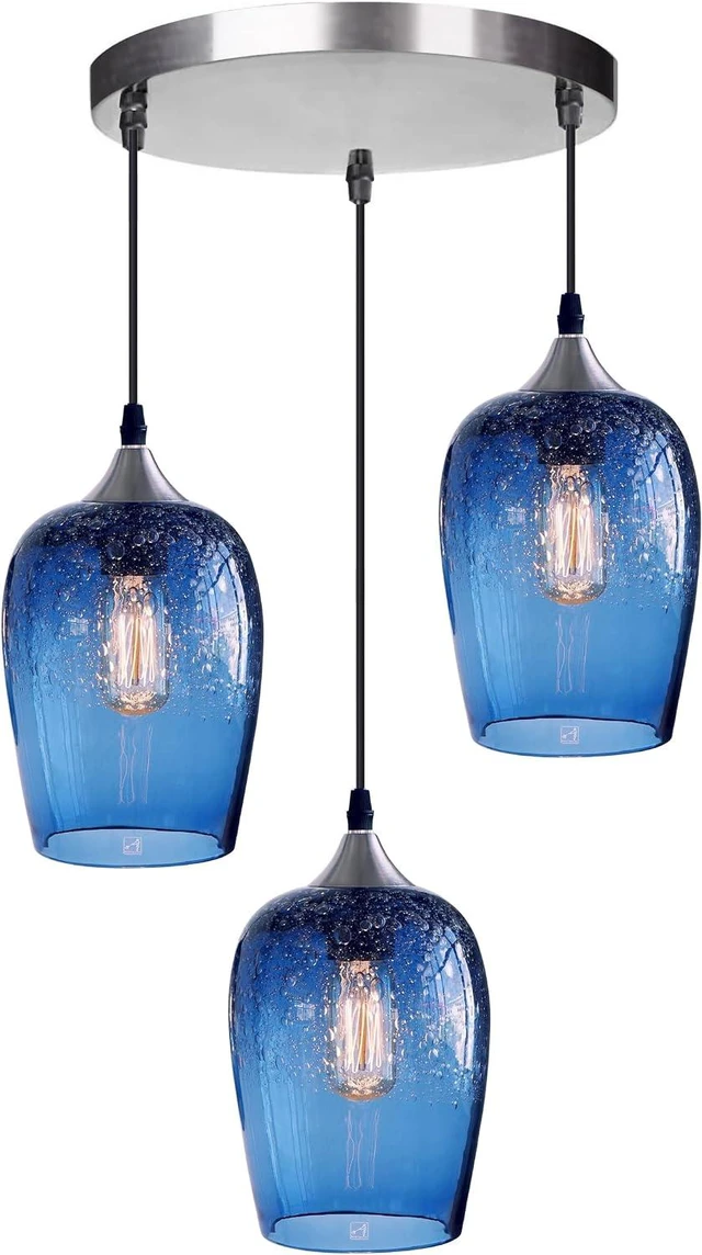 Main image of Blue Pendant Lights 3-Lights Glass Chandelier 7 Inch