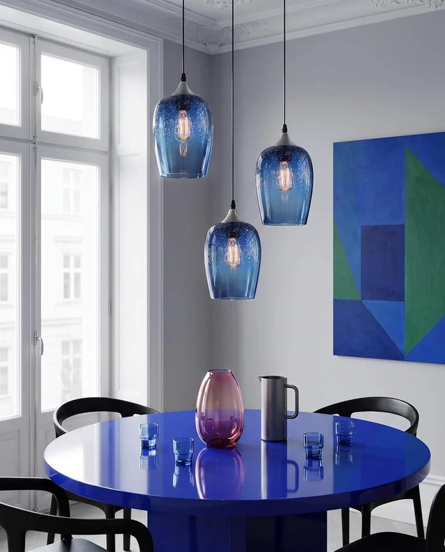Alt view image 2 of 7 - Blue Pendant Lights 3-Lights Glass Chandelier 7 Inch