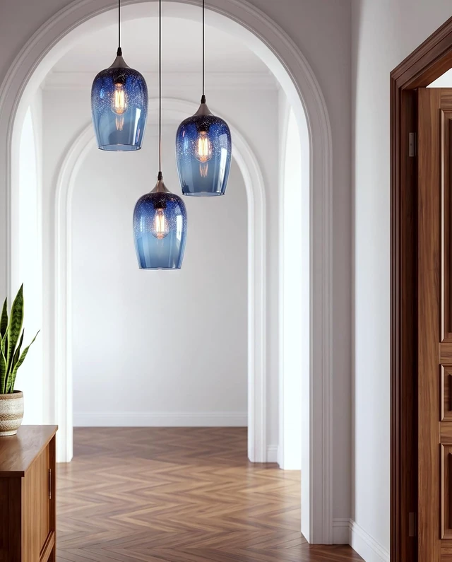Alt view image 4 of 7 - Blue Pendant Lights 3-Lights Glass Chandelier 7 Inch