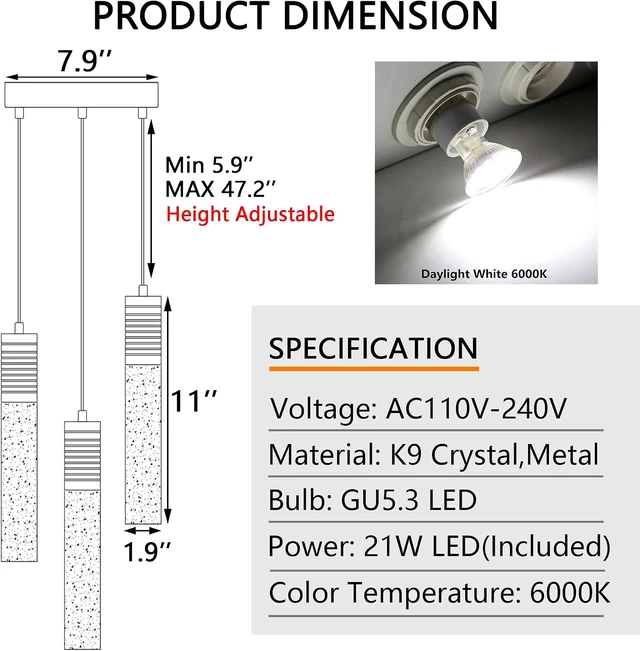 Alt view image 2 of 7 - 3-Lights Pendant Lights Modern LED Kitchen Island Light Bubble Pendant Light Pendant Lighting for Kitchen Island Dining Room Ceiling Hanging Lights Bedroom Mini Pendent Spot Lights