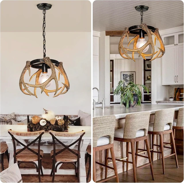 Alt view image 2 of 6 - Rustic Antler Chandelier Lighting with Resin 4 Antlers for Dining Room