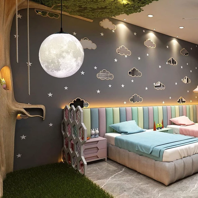 Alt view image 2 of 6 - Modern Led Moon Pendant Lights Fixture,Light Up Globe Night Light,3D Printed Galaxy Moon Lamp for Kids and Adults Bedroom Childrens Room Etc Ceiling Light Decor Gift (LED Bulb Included)