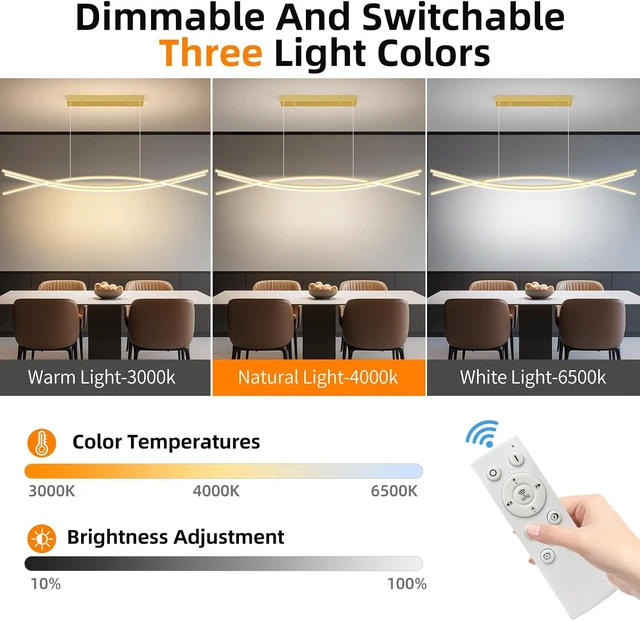 Alt view image 4 of 7 - Modern Ceiling Chandelier Light, 39IN Gold Pendant Light Fixtures with Remote Control 3000k-6500K Adjustable Color Temperature, Aluminum Island Lighting Lamp for Dining Room, Living Room, Island