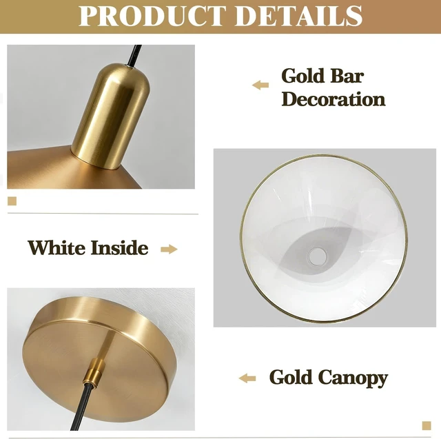 Alt view image 3 of 7 - KCO 13.8 Large Farmhouse Brass Gold Dome Pendant Lights Kitchen Island