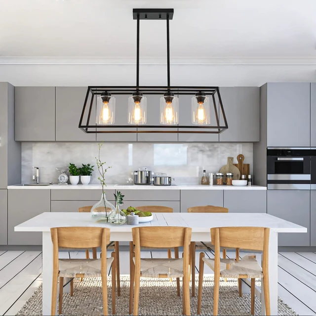 Alt view image 4 of 7 - 4-Light Black Farmhouse Chandelier for Dining Room Light Fixture