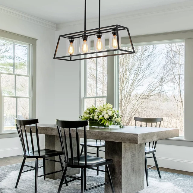 Alt view image 3 of 7 - 4-Light Black Farmhouse Chandelier for Dining Room Light Fixture