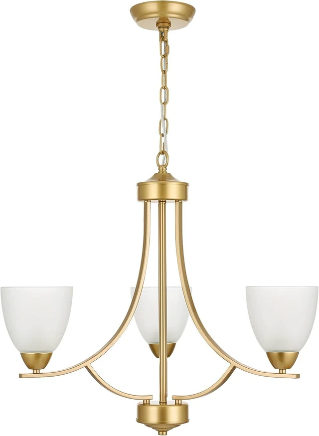 Main image of 3 Light Retro Gold Finish Chandeliers with Alabaster Glass Shade,Rustic Lighting Fixtures Ceiling Hanging Modern Pendant Lights for Dining Room Foyer Living Room