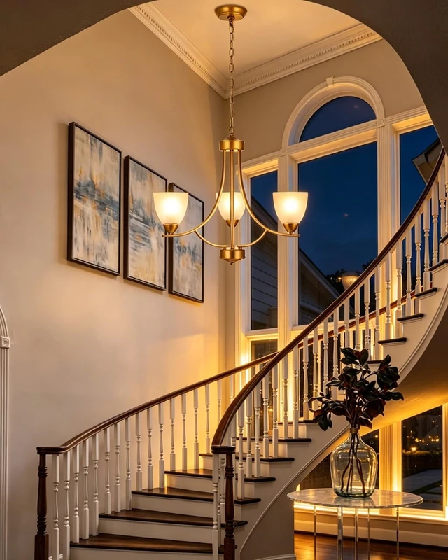 Alt view image 2 of 7 - 3 Light Retro Gold Finish Chandeliers with Alabaster Glass Shade,Rustic Lighting Fixtures Ceiling Hanging Modern Pendant Lights for Dining Room Foyer Living Room