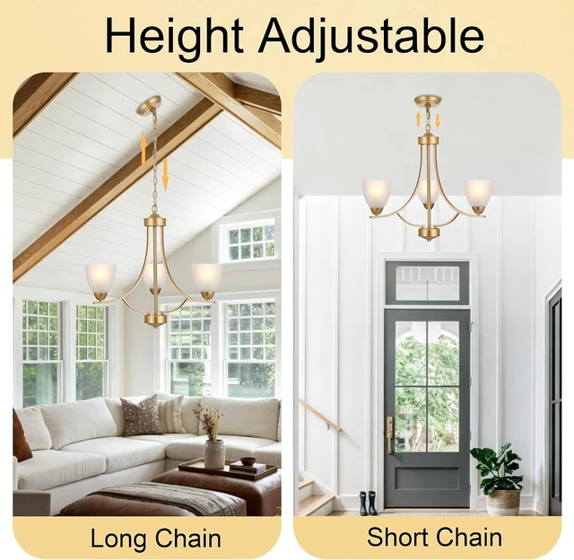 Alt view image 5 of 7 - 3 Light Retro Gold Finish Chandeliers with Alabaster Glass Shade,Rustic Lighting Fixtures Ceiling Hanging Modern Pendant Lights for Dining Room Foyer Living Room