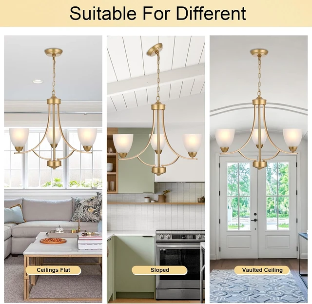 Alt view image 7 of 7 - 3 Light Retro Gold Finish Chandeliers with Alabaster Glass Shade,Rustic Lighting Fixtures Ceiling Hanging Modern Pendant Lights for Dining Room Foyer Living Room