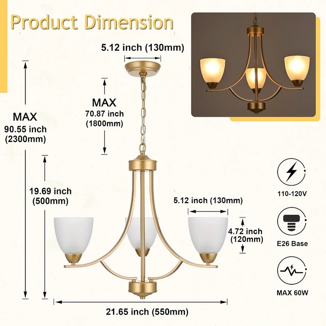 Alt view image 4 of 7 - 3 Light Retro Gold Finish Chandeliers with Alabaster Glass Shade,Rustic Lighting Fixtures Ceiling Hanging Modern Pendant Lights for Dining Room Foyer Living Room