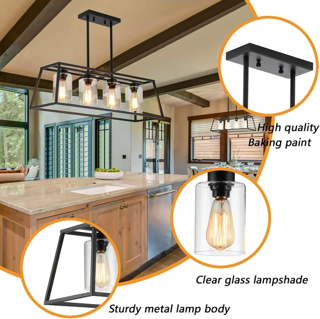 Alt view image 7 of 7 - 4-Light Black Farmhouse Chandelier for Dining Room Light Fixture
