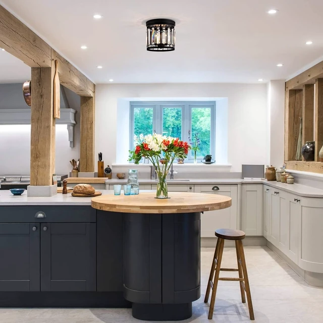Alt view image 3 of 6 - Elegant Crystal Flush Mount Chandelier Light Fixture with K9 Crystal, 3 Light Modern Close to Ceiling Light for Kitchen Hallway Dining Room Living Room E12 Base Black