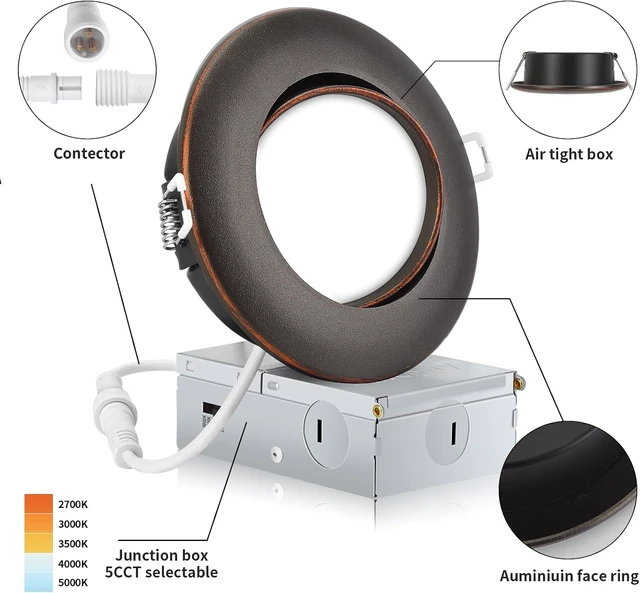 Alt view image 3 of 6 - KnLnny Ware Oil Rubbed Bronze 4 Inch recessed Light,dimmable,6 Pack,5CCT
